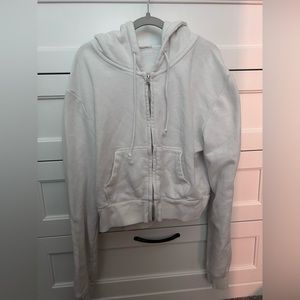 Brandy Melville White cropped hoodie zip up